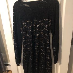 Express black lace open back short dress